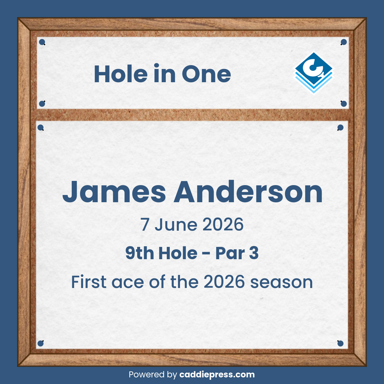 Example pinboard image celebrating a hole in one.