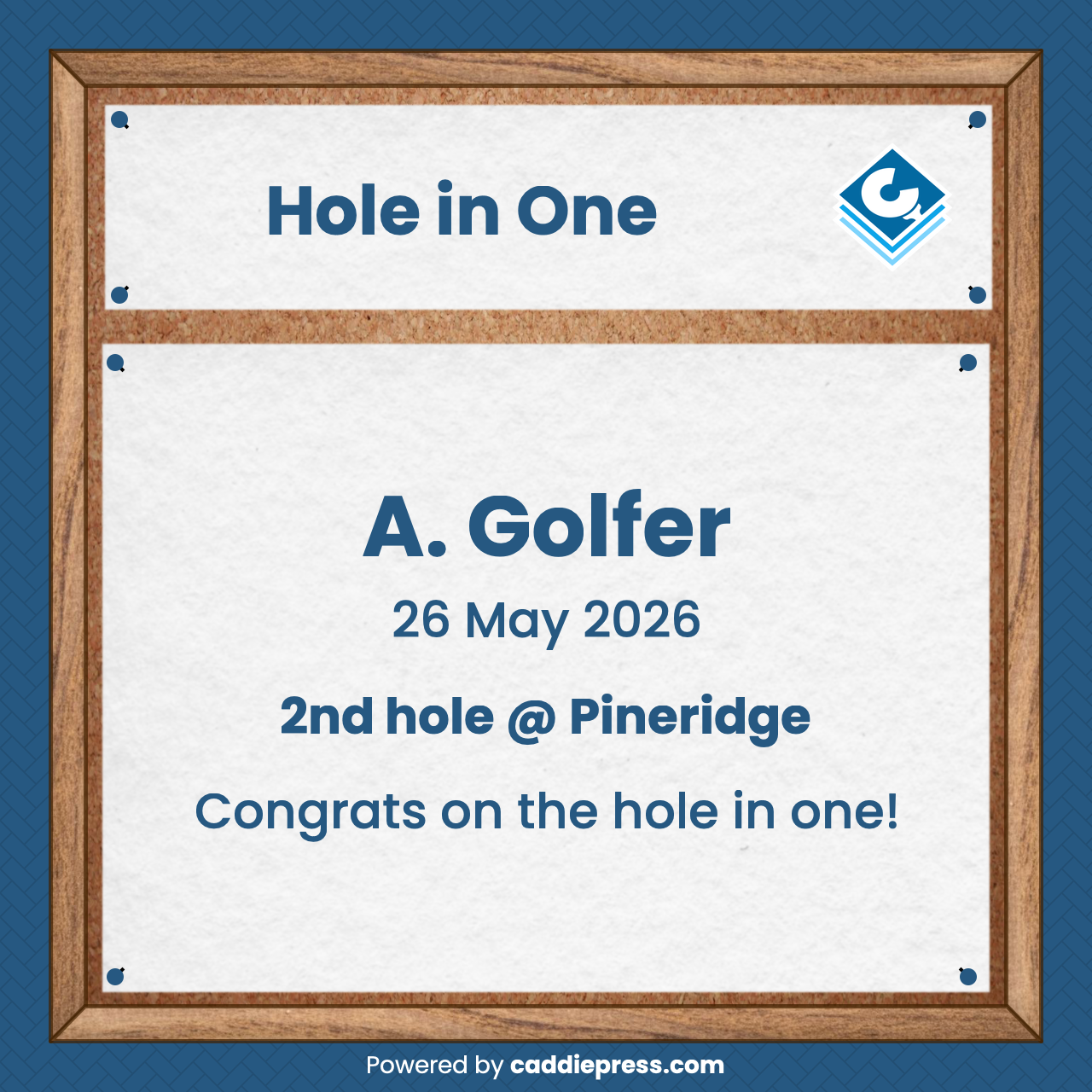 Example pinboard image celebrating a hole in one.