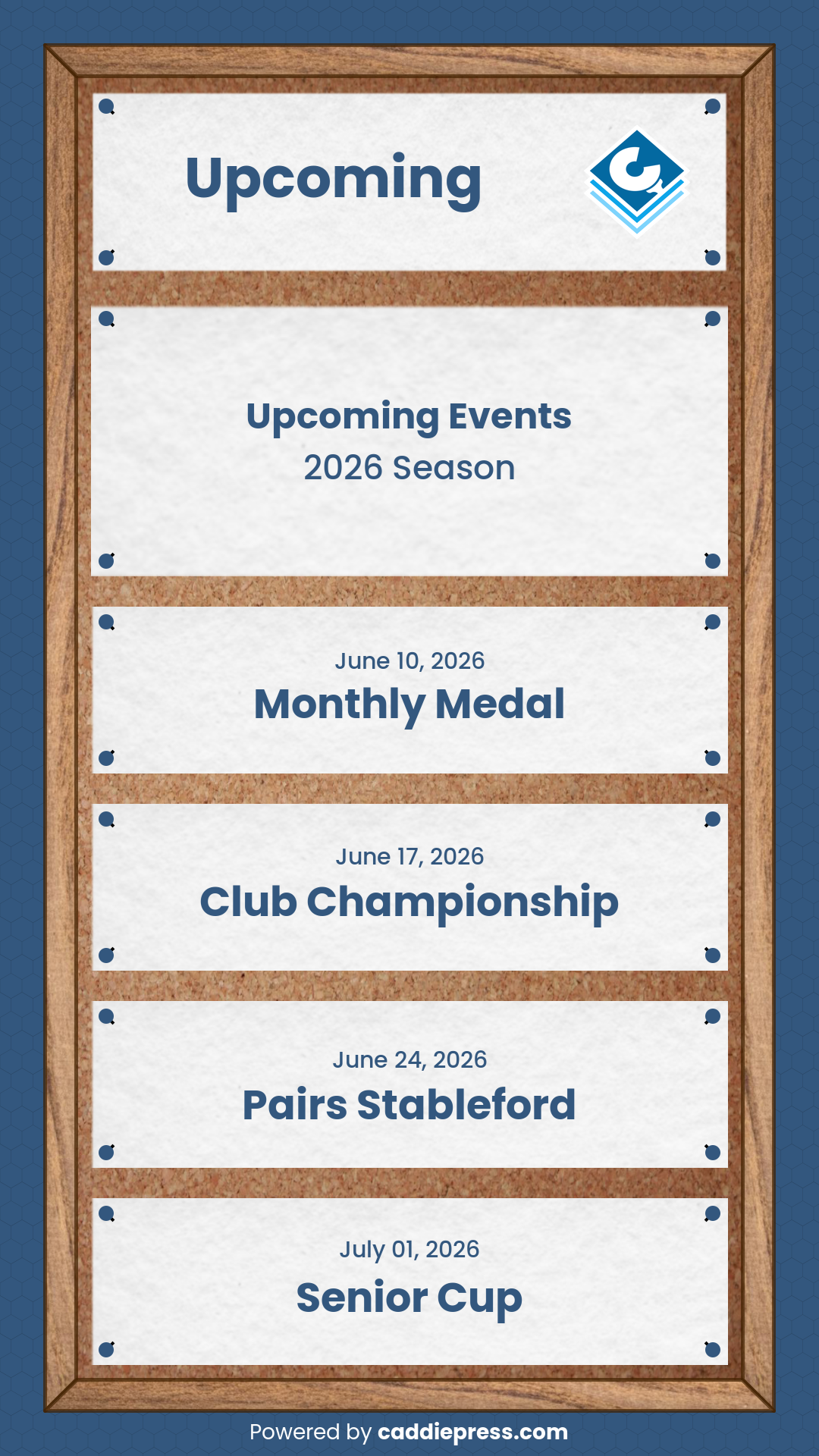 Example pinboard image showing upcoming events.