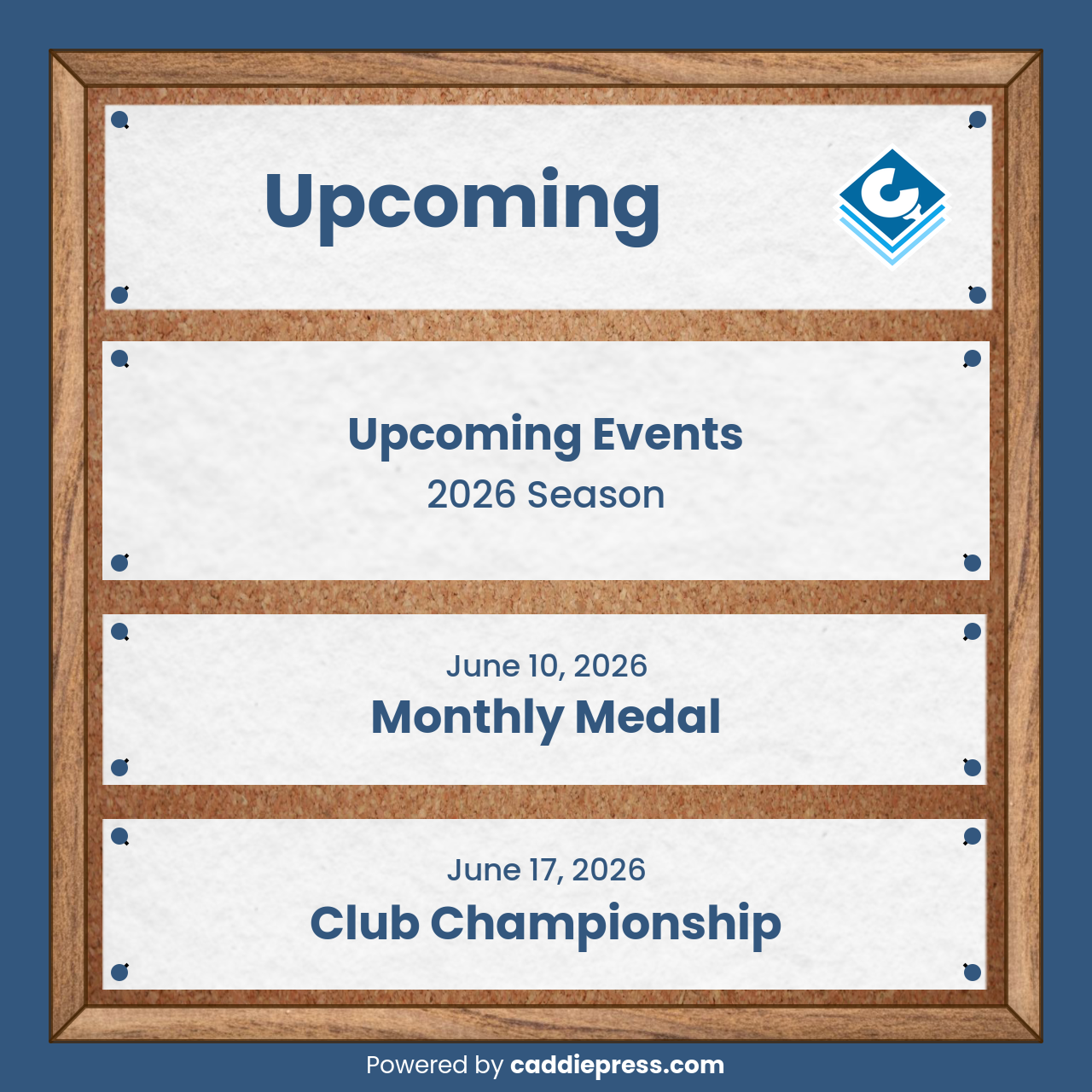 Example pinboard image showing upcoming events.