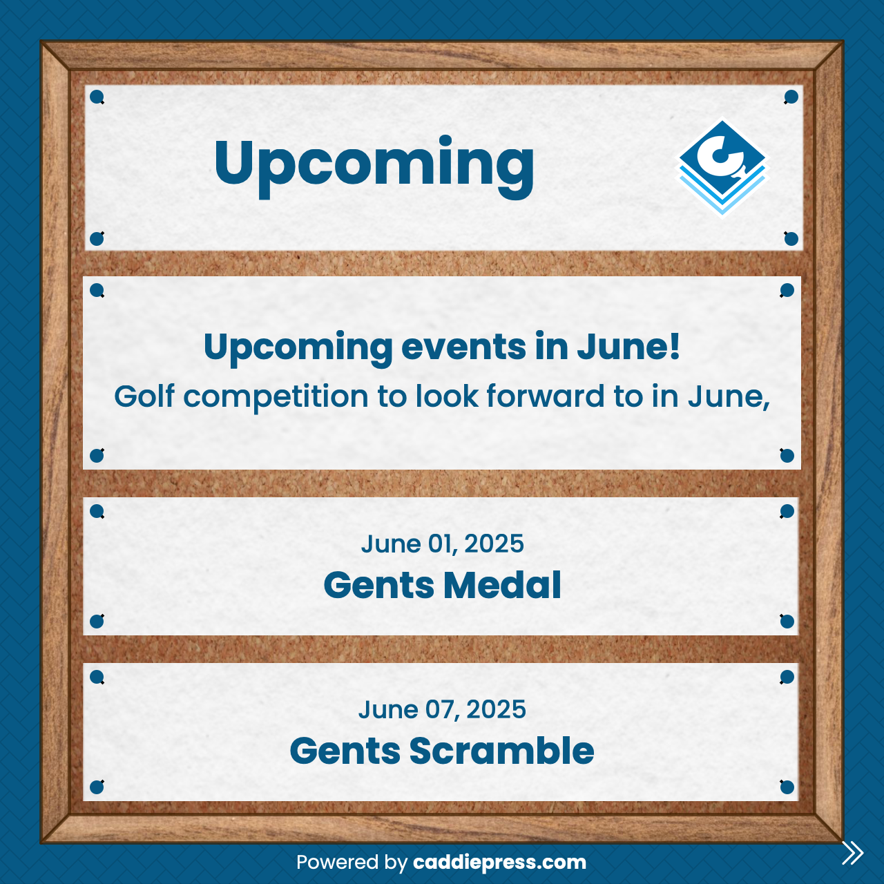 Example pinboard image showing upcoming events.