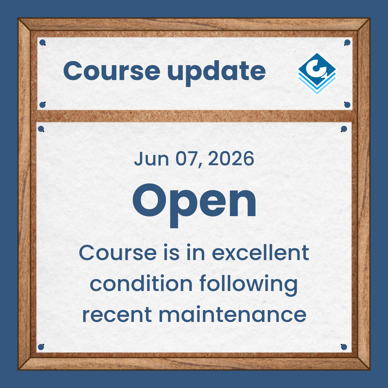 Example pinboard image showing a golf course update.